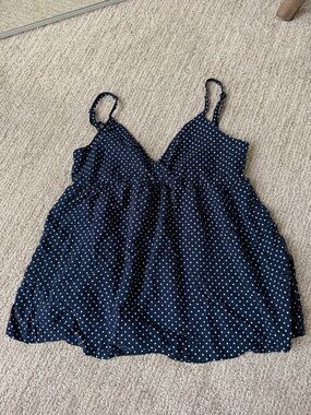 Brandy Melville Navy and White Polka Dot Spaghetti Strap Tank